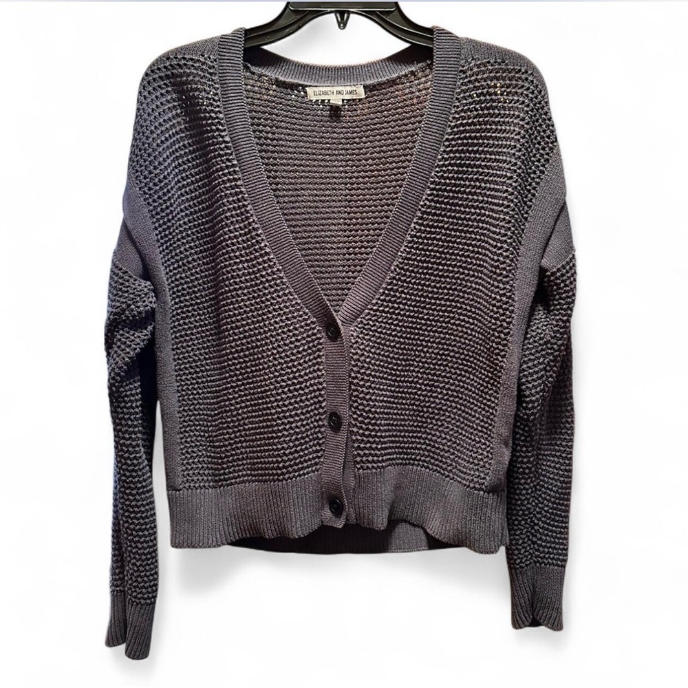 Elizabeth and James Blue knit Cotton Cropped Cardigan Sweater Button size Medium